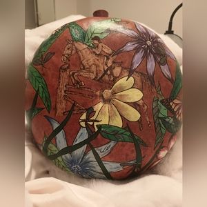 Vintage Locking Signed Hand Painted Gourd Art Box